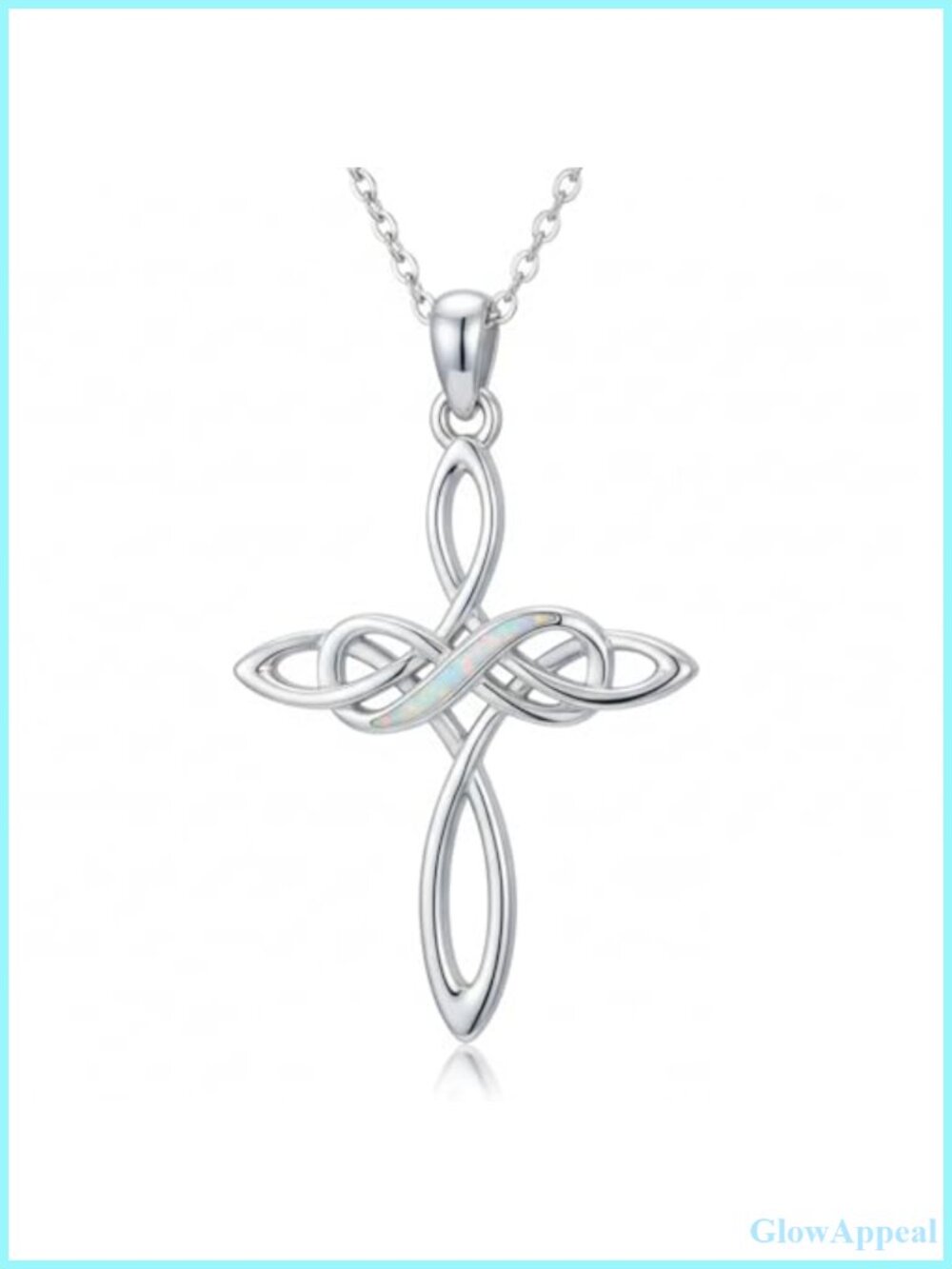 Opal Cross Necklace Women White Gold Plated Celtic Infinity Pendant
